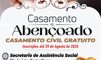 Inscrições abertas para casamento civil gratuito em São José dos Quatro Marcos