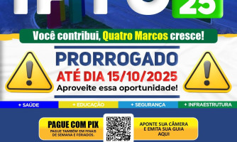 IPTU São José dos Quatro Marcos prazo prorrogado até 15/10/2025