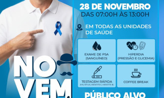 Novembro Azul 28 de novembro 07:00 às 13:00 em todas as unidades de saúde