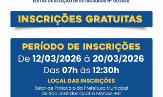 Processo Seletivo Estagiários 01/2026 - Inscrições 12/03 a 20/03/2026