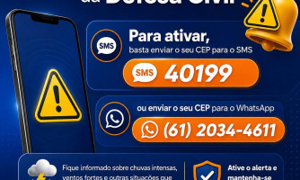 Cadastro para alertas de risco da Defesa Civil via SMS e WhatsApp