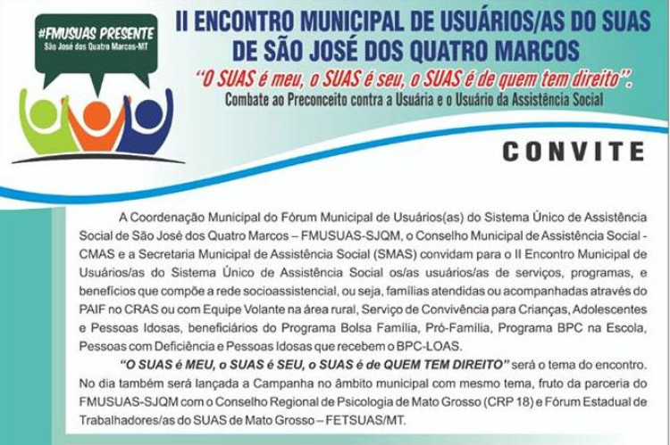 Prefeitura convida população para participar do II Encontro Municipal de Usuários da Assistência Social