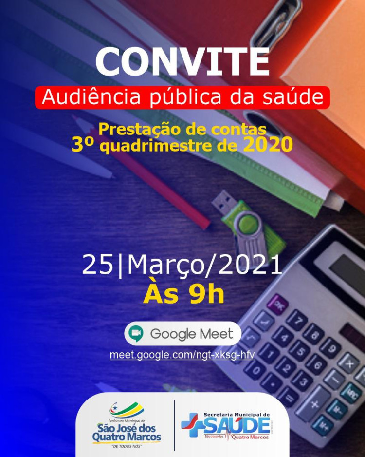 Secretaria de Saúde convida para Audiência Pública de Prestação de Contas do 3º Quadrimestre de 2020