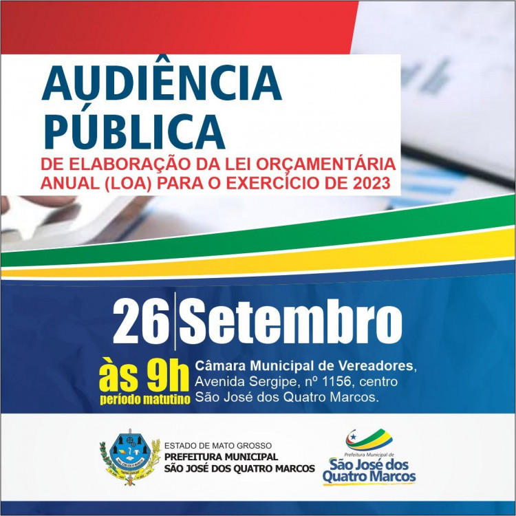 Prefeitura Municipal convida para participação de Audiência Pública sobre a LOA/2023