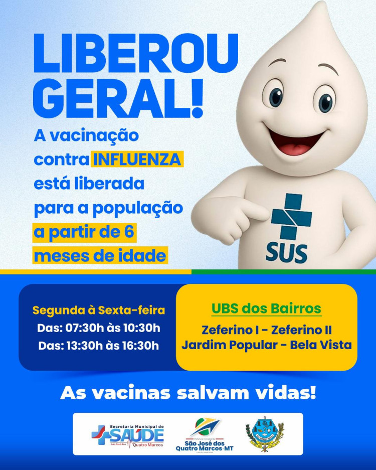 Vacinação contra Influenza liberada para toda a população a partir de 6 meses