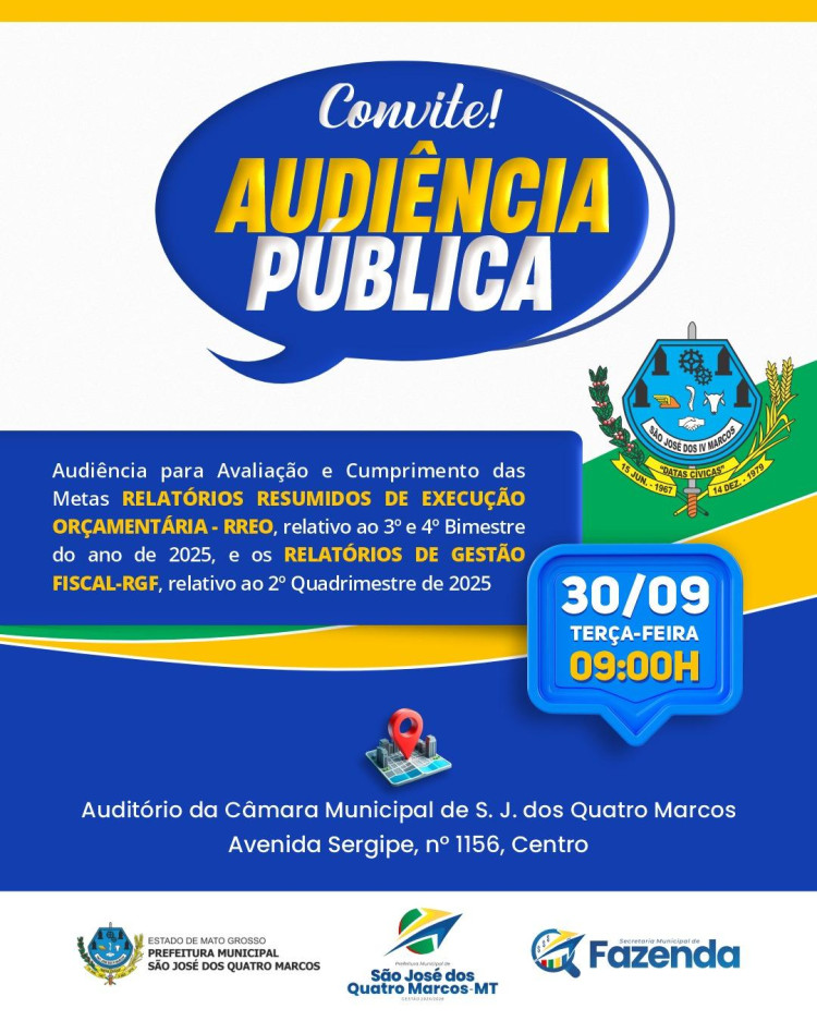 Audiência pública para avaliação do RREO 3º e 4º bimestres 2025 e do RGF 2º quadrimestre 2025