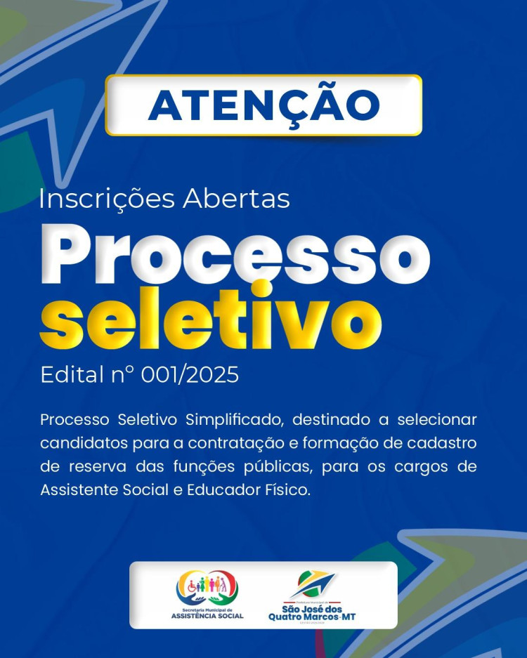 Processo Seletivo Simplificado Assistência Social São José dos Quatro Marcos-MT Edital 001/2025