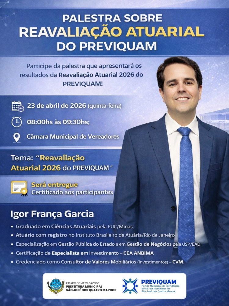 Palestra sobre Reavaliação Atuarial do PREVIQUAM 2026