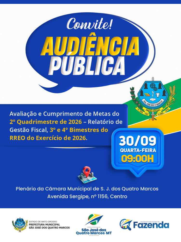 Audiência Pública 007/2026 para Avaliação do RGF e RREO do Município de São José dos Quatro Marcos