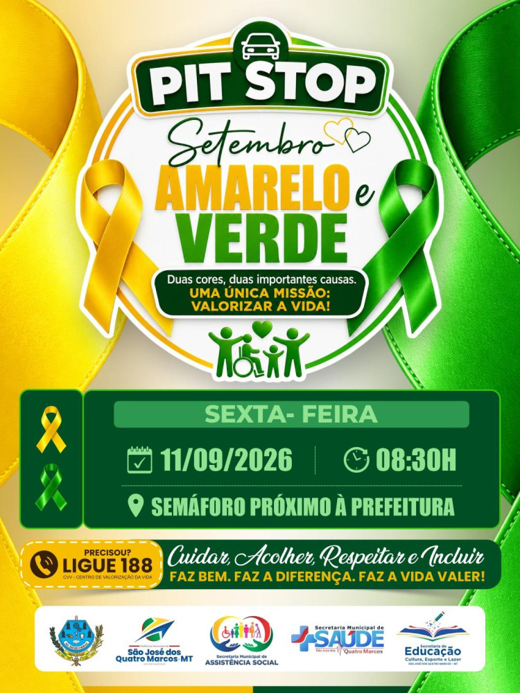 Prefeitura promove Pit Stop de conscientização pelo Setembro Amarelo e Verde 11/09/2026
