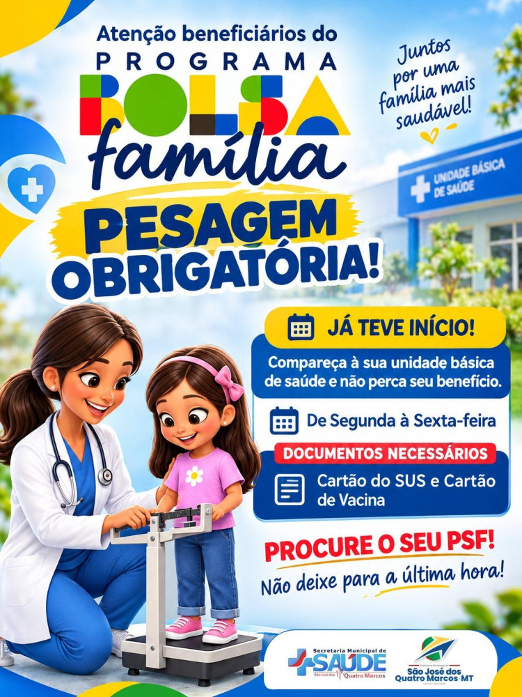 Saúde convoca beneficiários do Bolsa Família para a pesagem obrigatória nas Unidades Básicas
